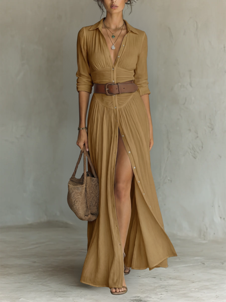 Robe Maxi Col Revers Manches Longues