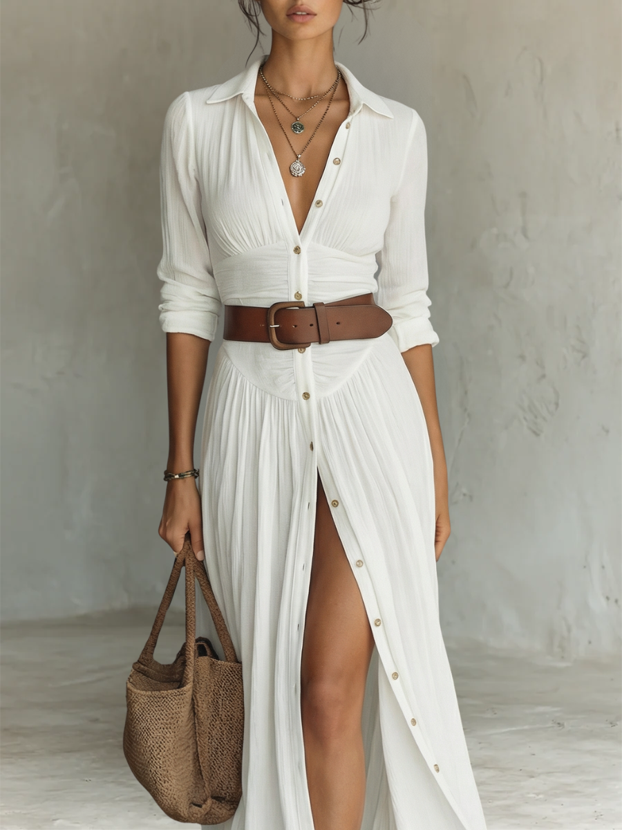 Robe Maxi Blanc Plissée