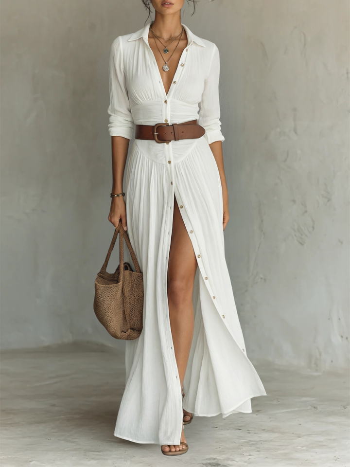 Robe Maxi Blanc Plissée