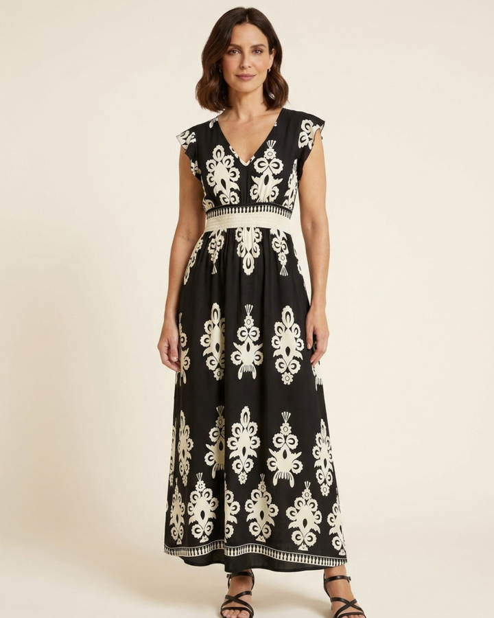 Candela - Robe maxi baroque avec décolleté en V