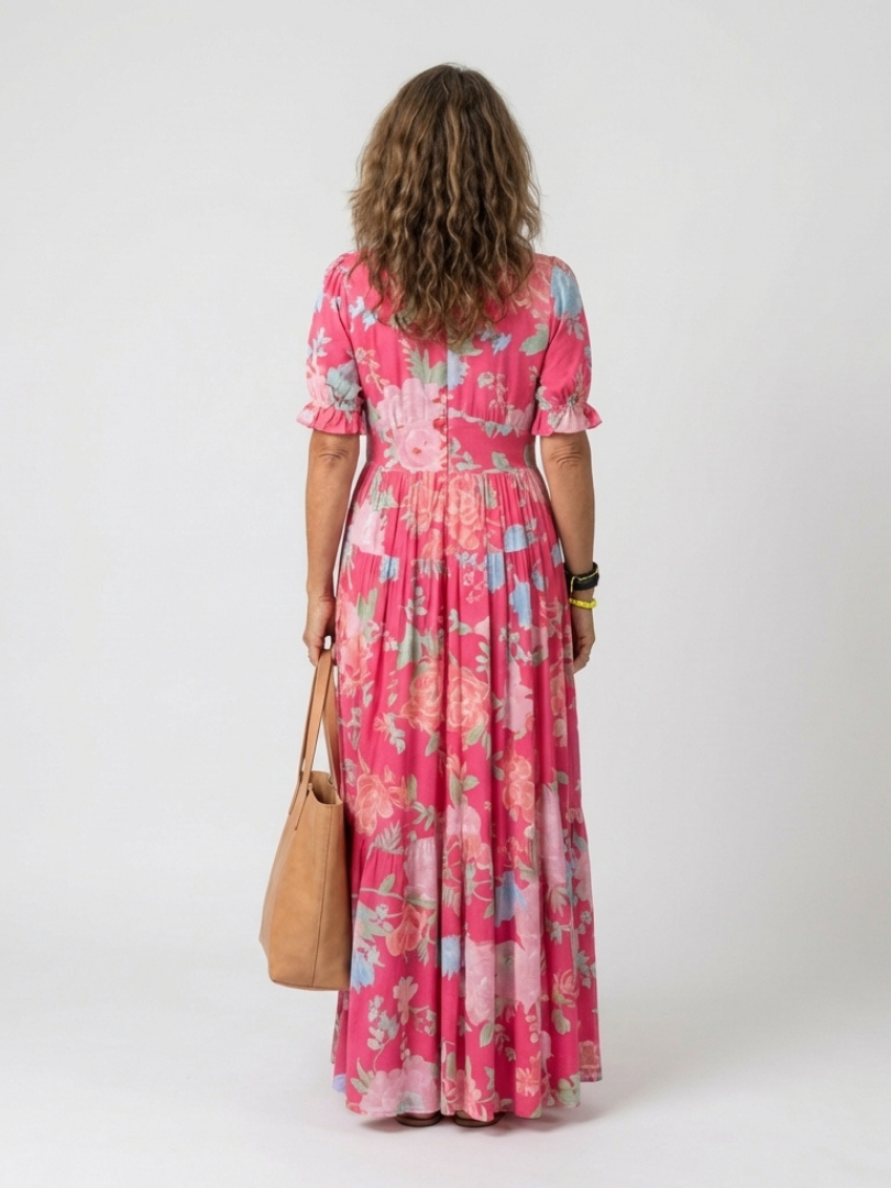 Ione | Robe midi à fleurs sans manches avec décolleté en V