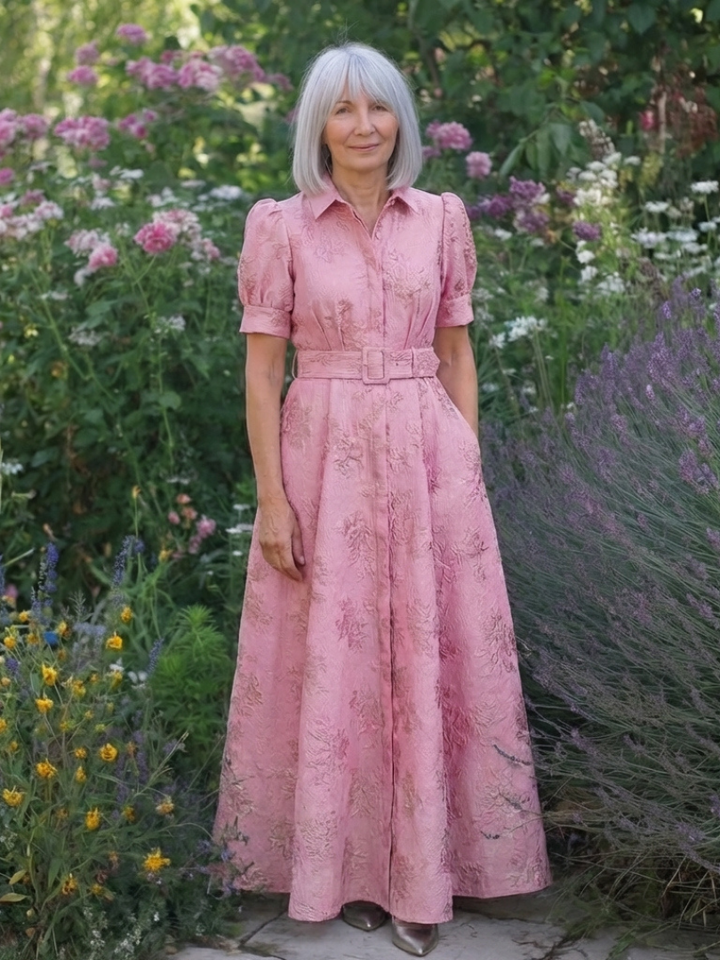 Xanthea | Robe maxi à manches courtes, cintrée, à motif floral