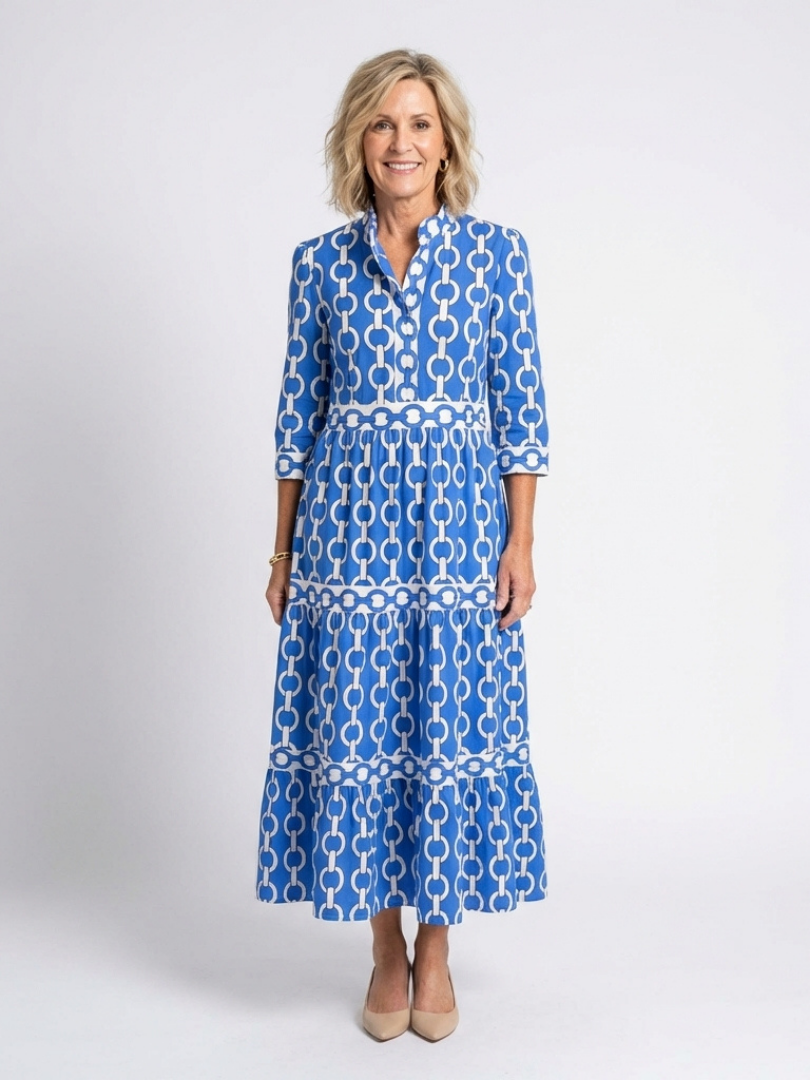 Ysolde | Robe midi à manches 3/4 et motif chaîne
