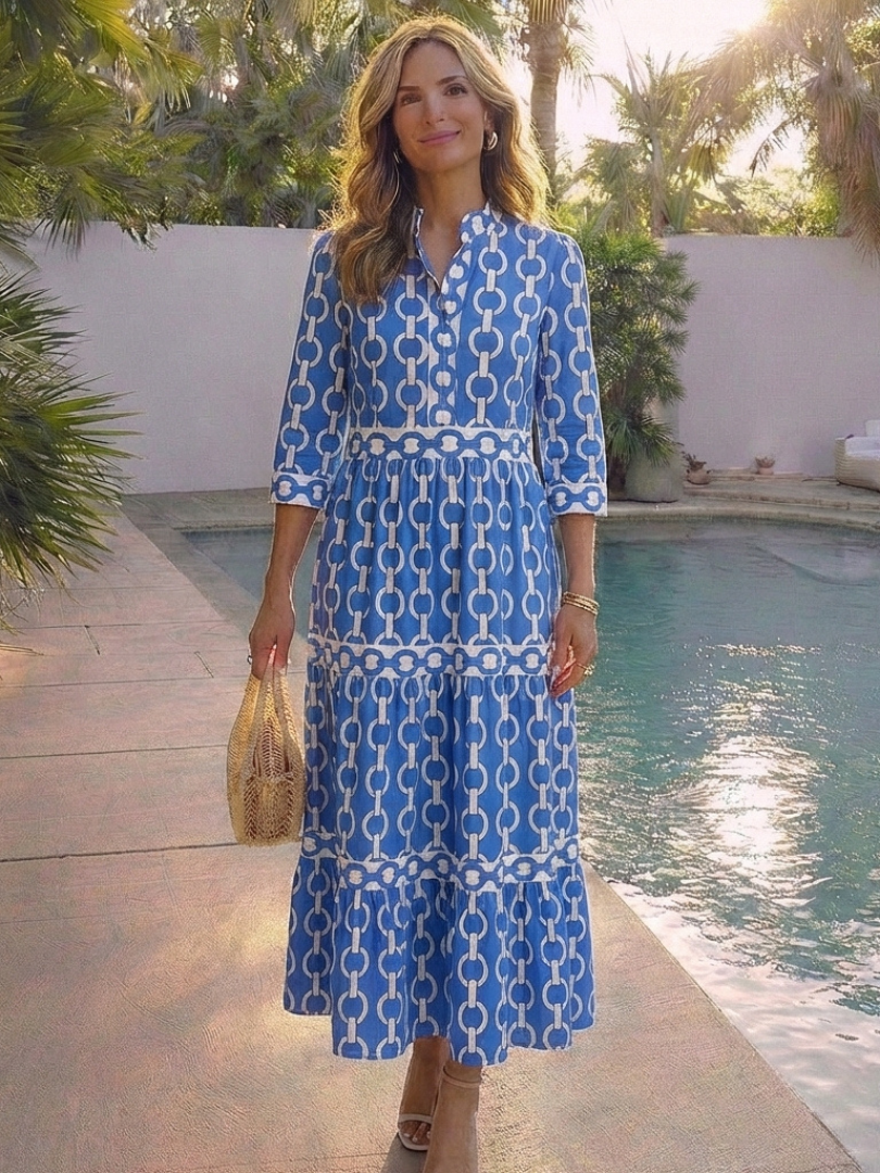 Ysolde | Robe midi à manches 3/4 et motif chaîne