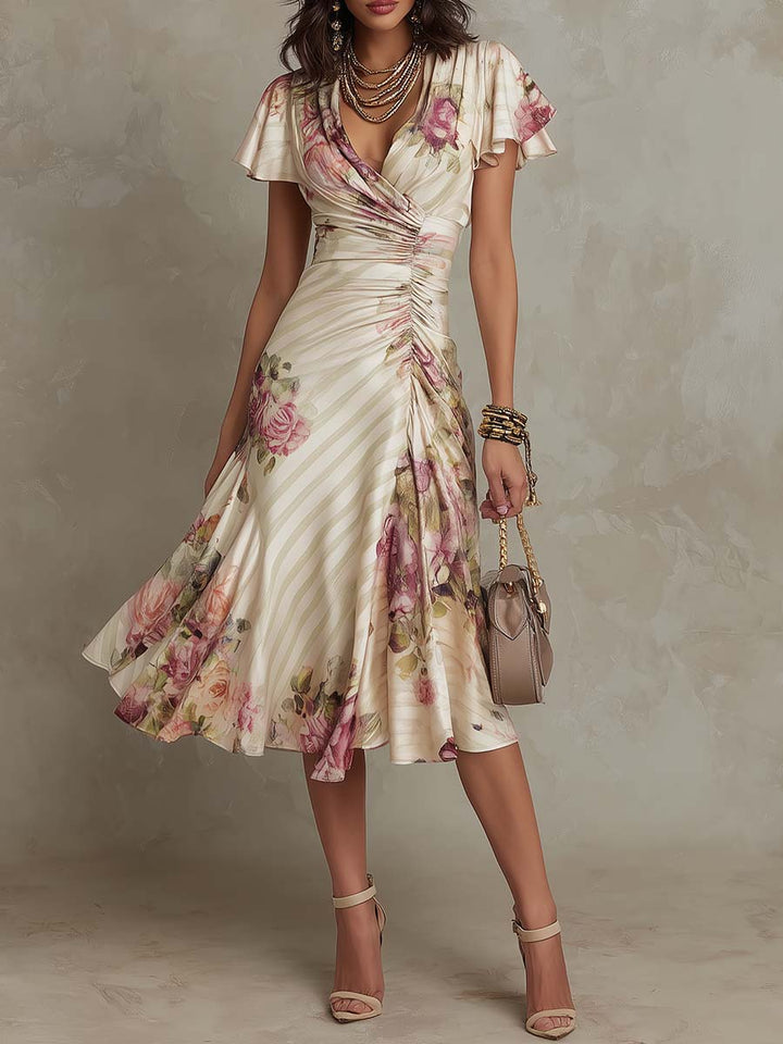 La Scintilla | Robe Élégante Drapée Florale Camille