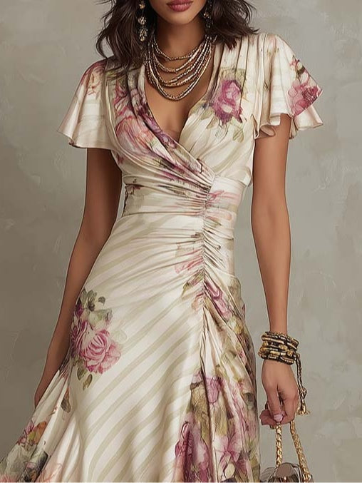 La Scintilla | Robe Élégante Drapée Florale Camille