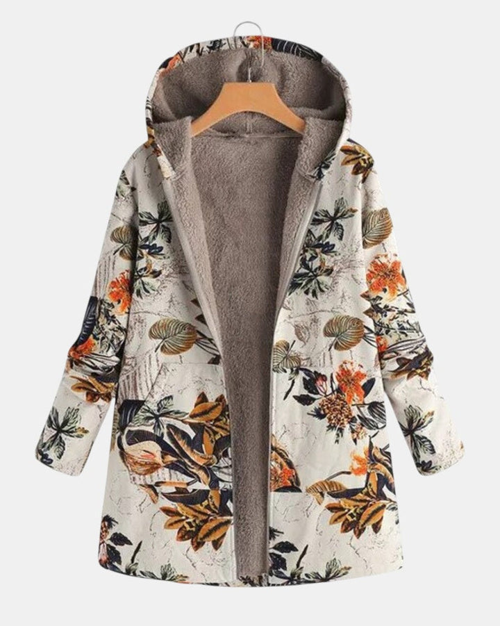 Elena - Manteau Sherpa Bohème à Fleurs avec Capuche