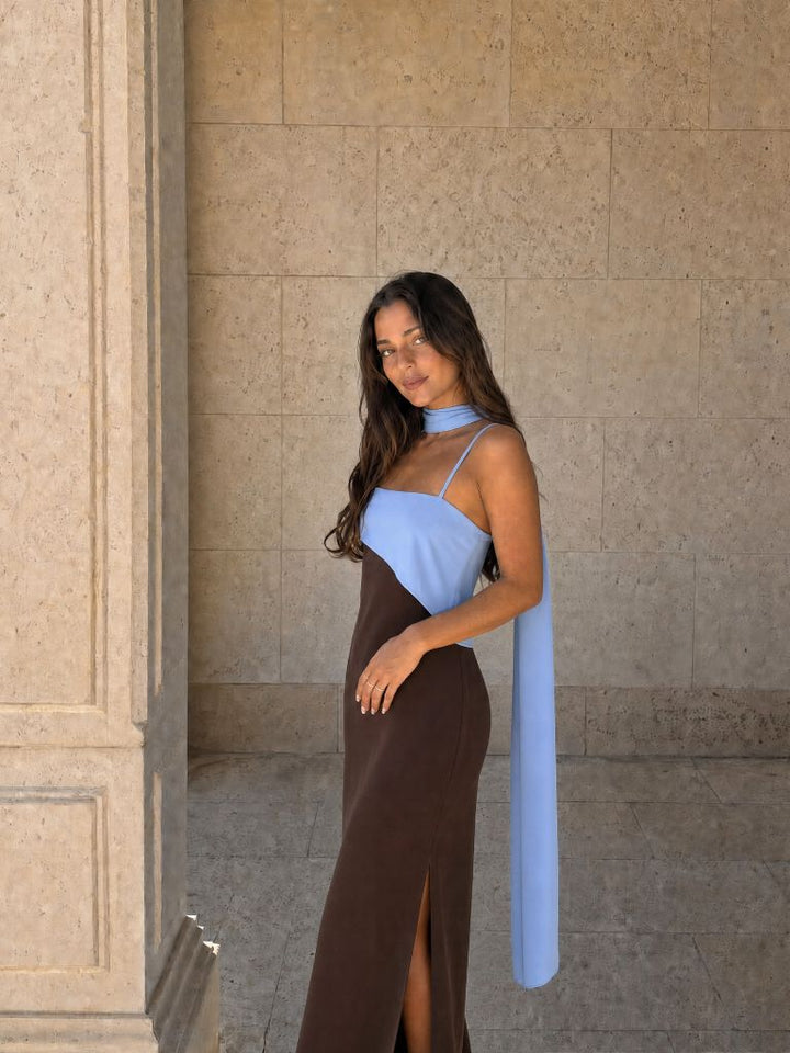 Robe Drapée Bicolore Longue