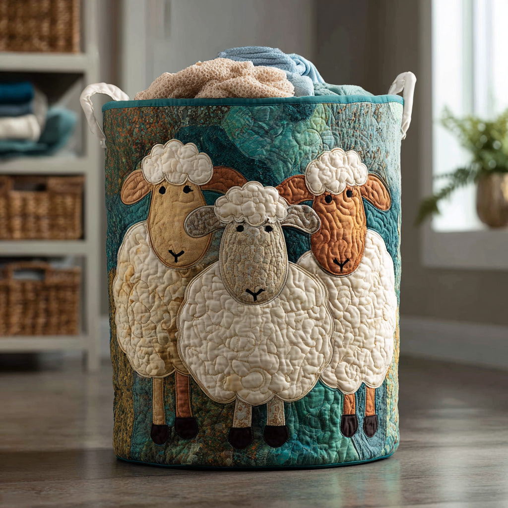 Panier rembourré avec un troupeau de moutons moelleux