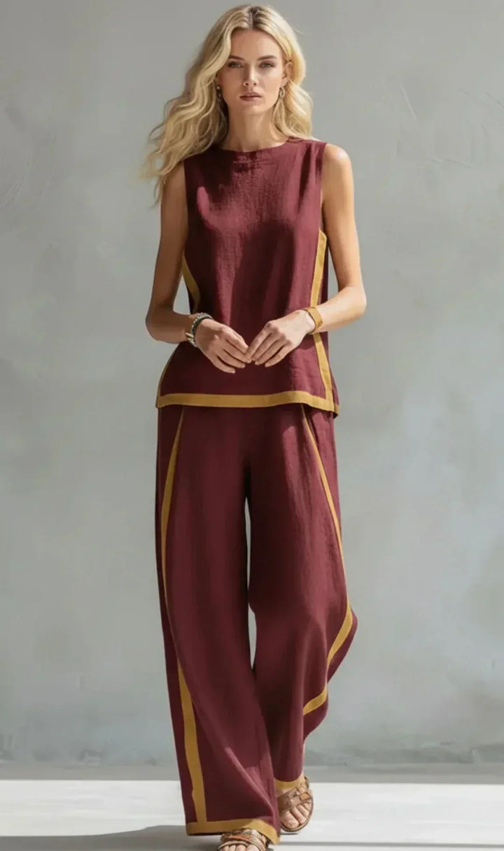 Ursula – Un ensemble chic et décontracté d'un gilet et d'un pantalon avec des détails bicolores