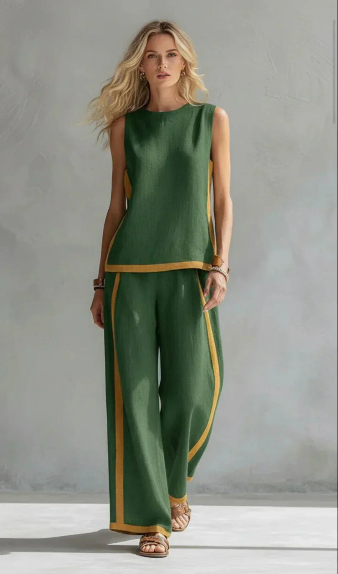 Ursula – Un ensemble chic et décontracté d'un gilet et d'un pantalon avec des détails bicolores