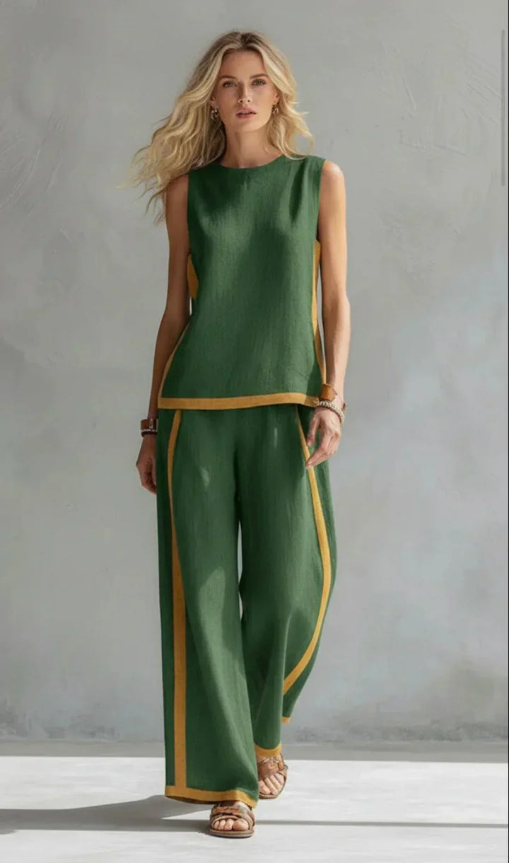 Ursula – Un ensemble chic et décontracté d'un gilet et d'un pantalon avec des détails bicolores