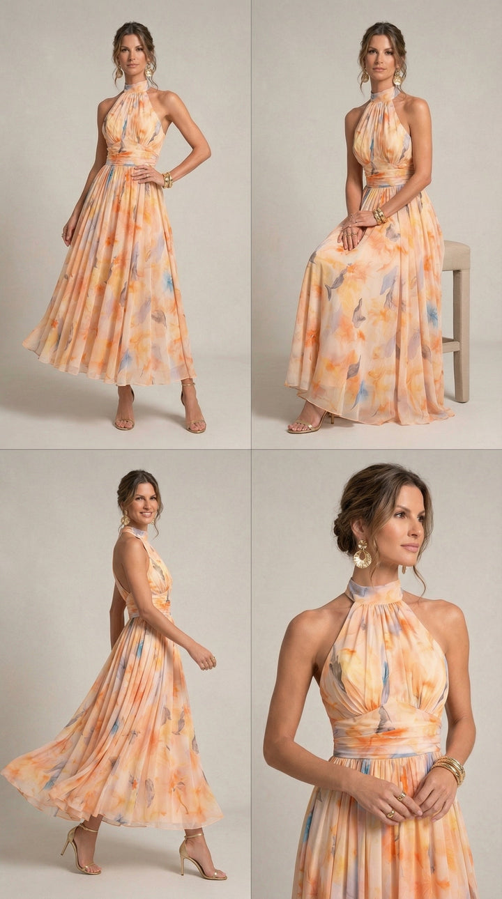 Esther™ | Robe dos nu avec imprimé aquarelle
