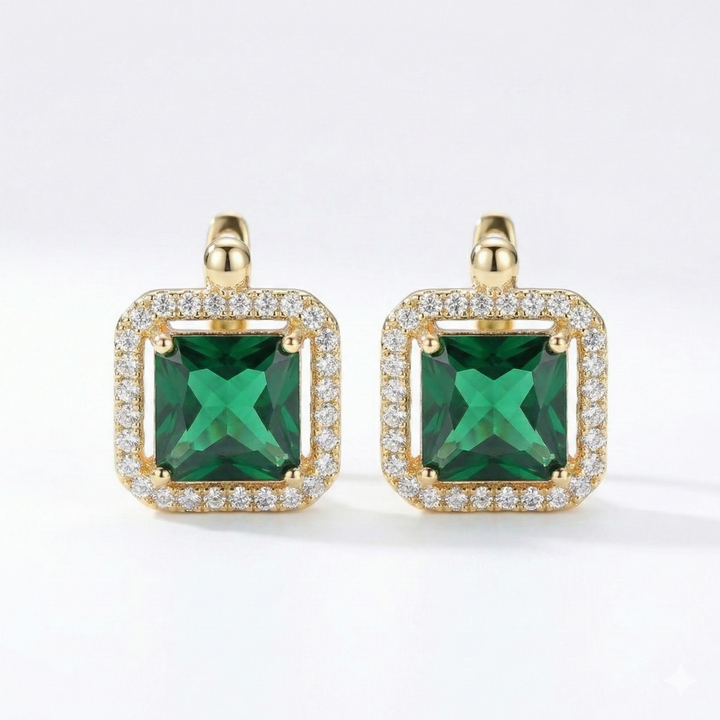 Boucles d'Oreilles en Or avec Zirconia Vert Carré