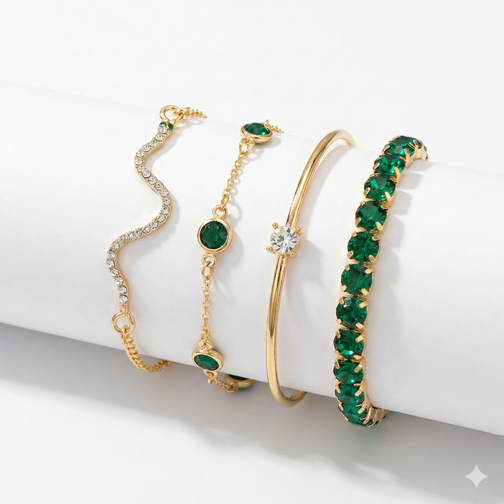 Ensemble de Bracelets en Pierre Précieuse Verte
