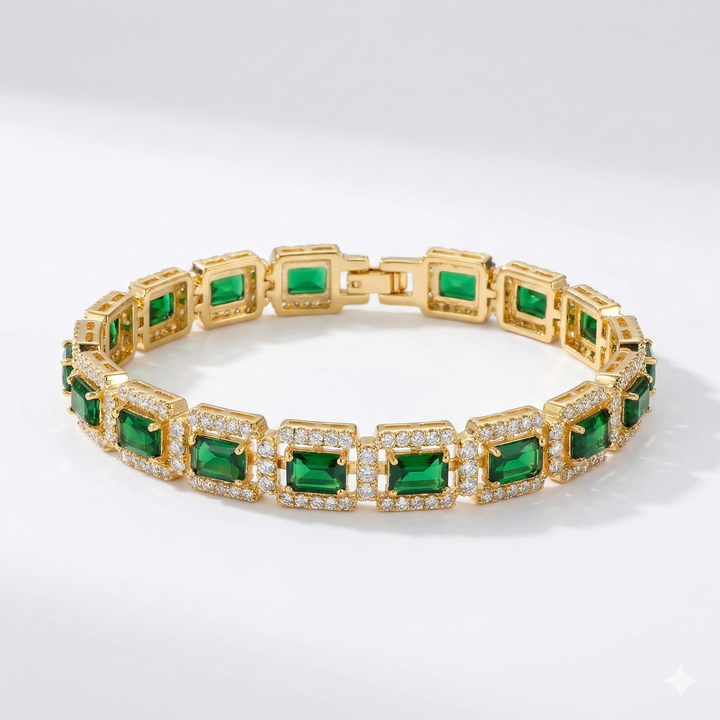 Bracelet en Or Émeraude Verte