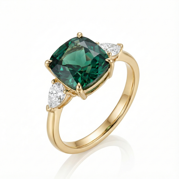 Bague en or avec pierres précieuses vertes inspirée du vintage