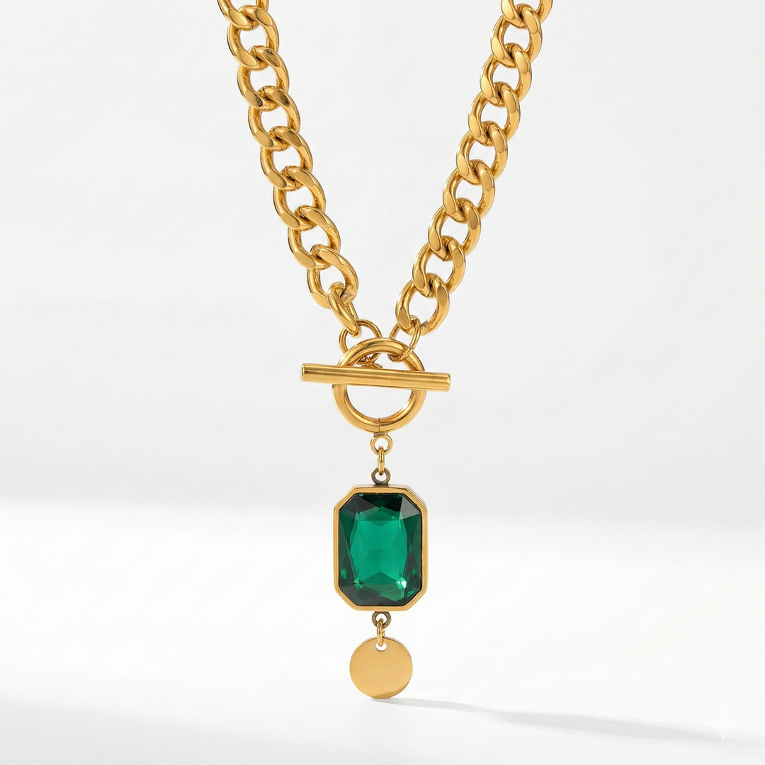 Collier Pendentif Émeraude Chaîne Épaisse