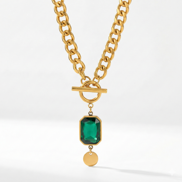 Collier Pendentif Émeraude Chaîne Épaisse