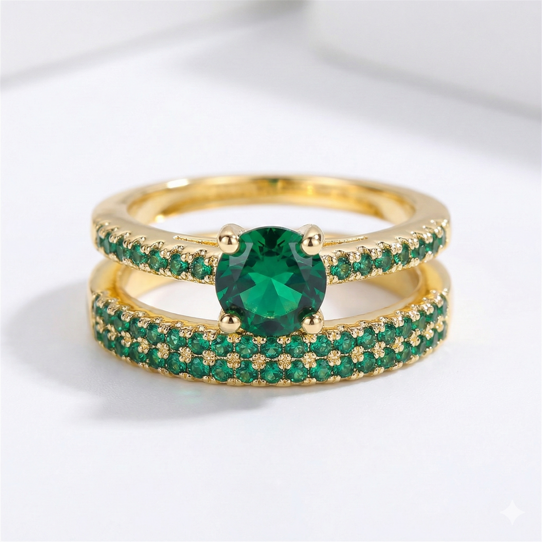 Bague Duo Émeraude Serena Ensemble en Or