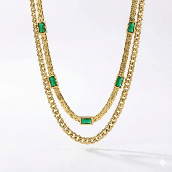 Collier Sorella Gem Double Couche Rétro Doré