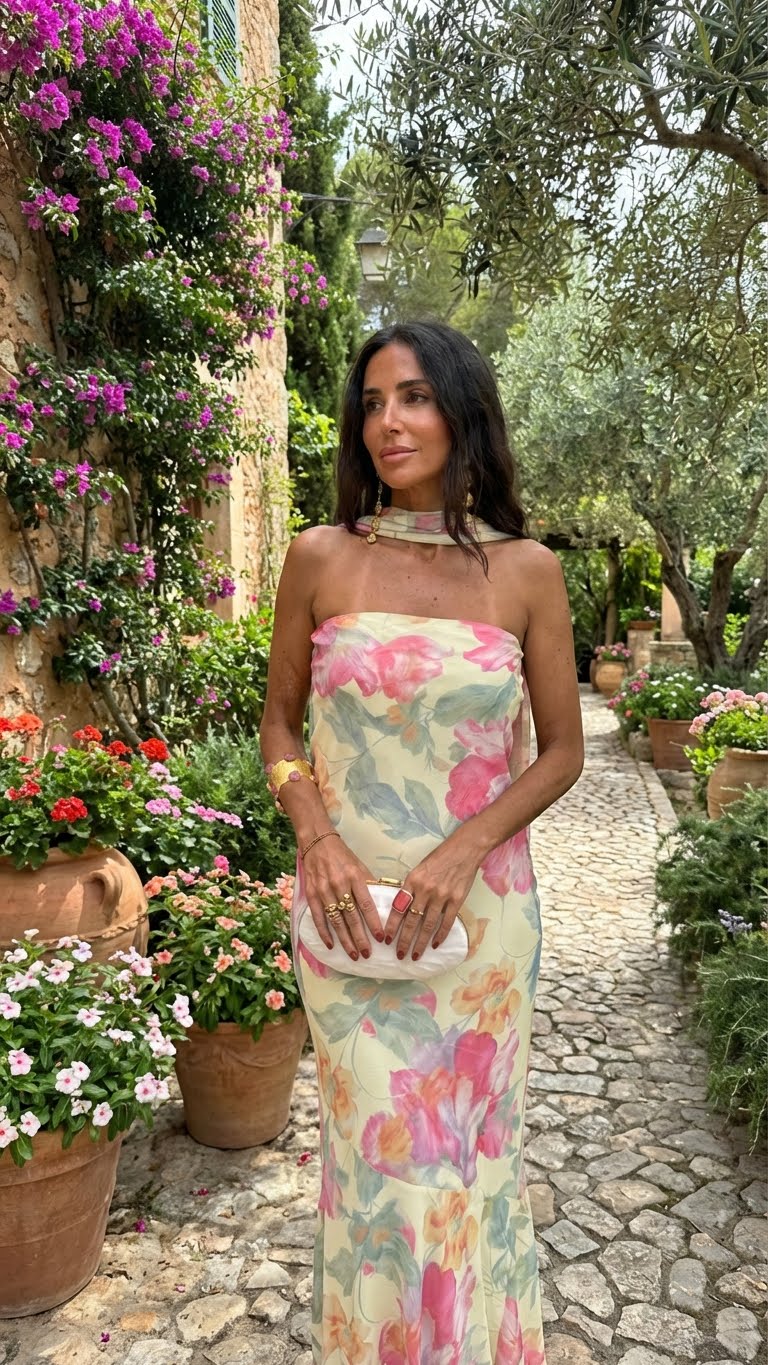 Wilma │Robe Longue Sans Bretelles Fleurs Aquarelle