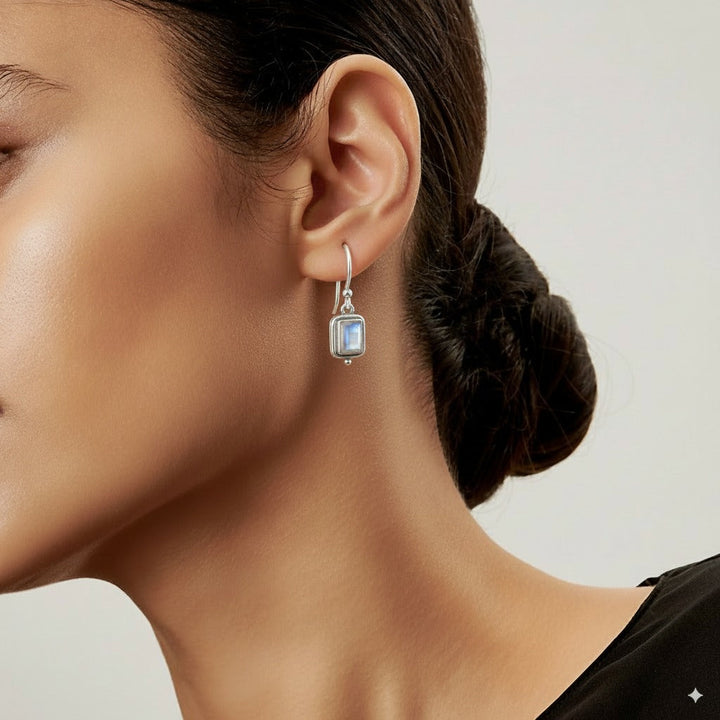 Beatriz - Boucles d'oreilles vintage avec pierre de lune carrée