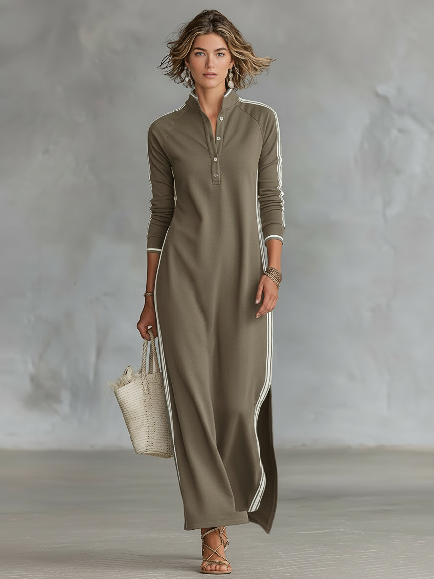 Robe Maxi Sweat Col Boutonné