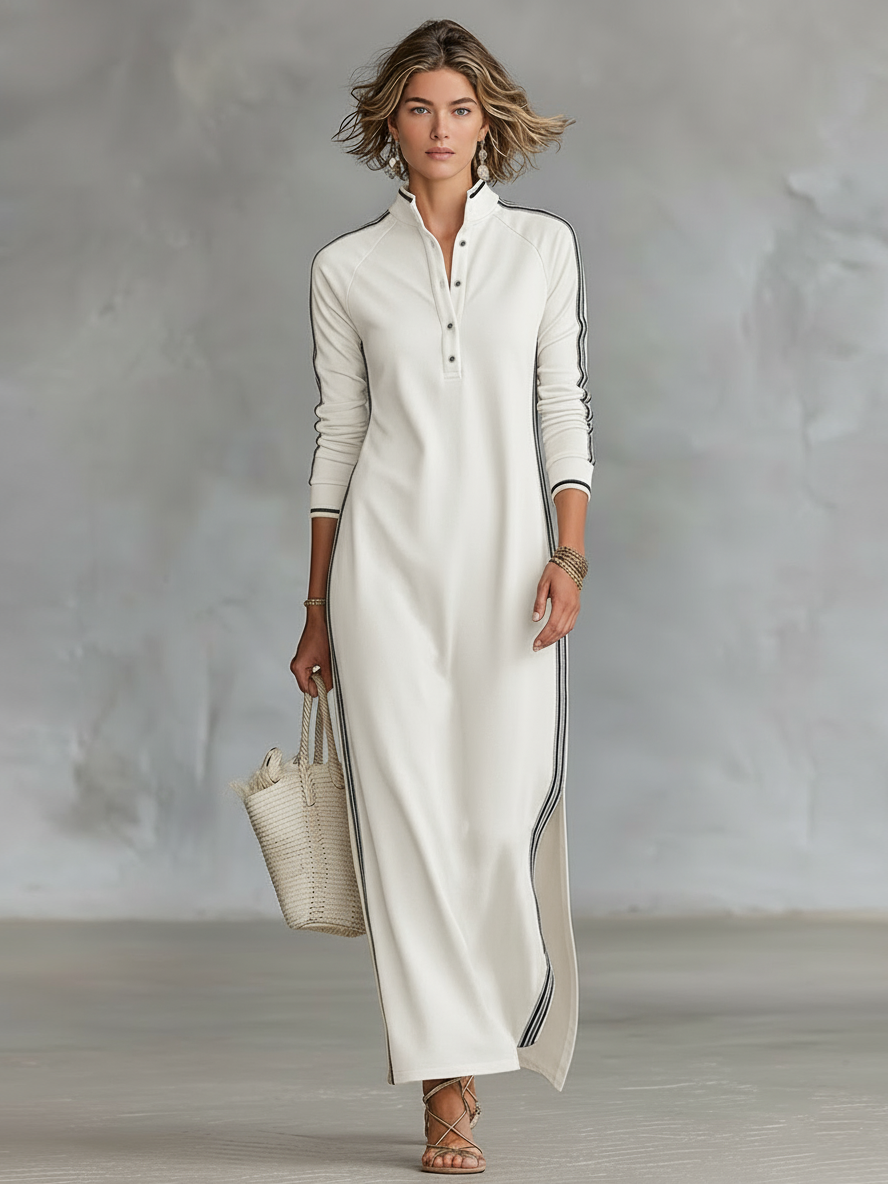 Robe Maxi Sweat Col Boutonné