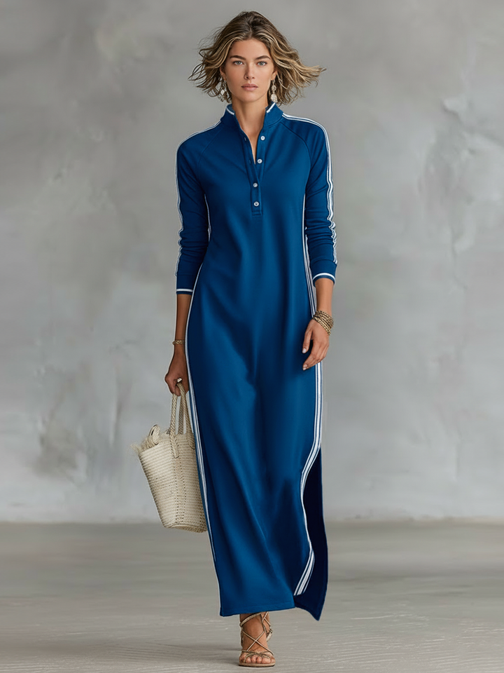 Robe Maxi Sweat Col Boutonné
