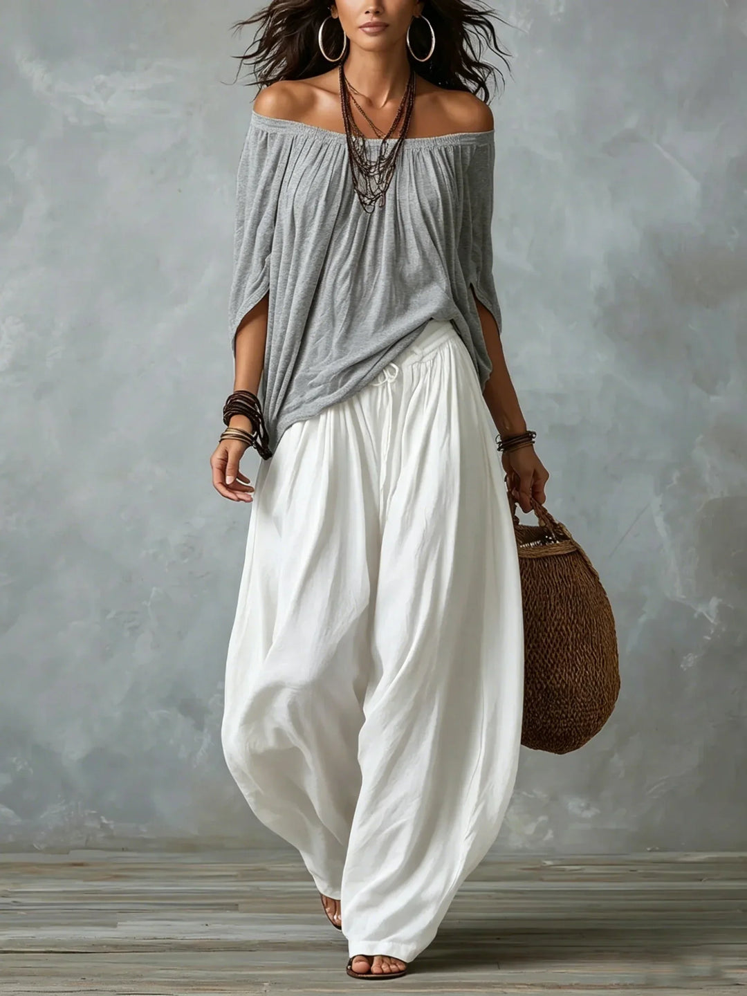 Ensemble Top Off-Shoulder & Pantalon Lantern