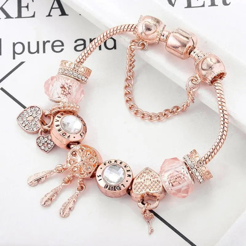 Bracelet Attrape-Rêves Rose avec Charms en Argent Inclus