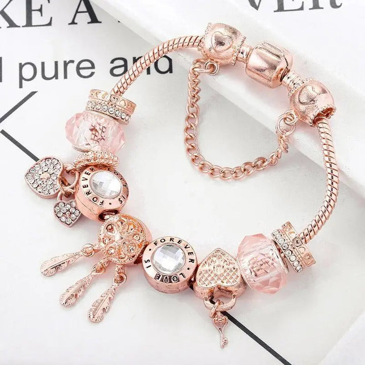 Bracelet Attrape-Rêves Rose avec Charms en Argent Inclus