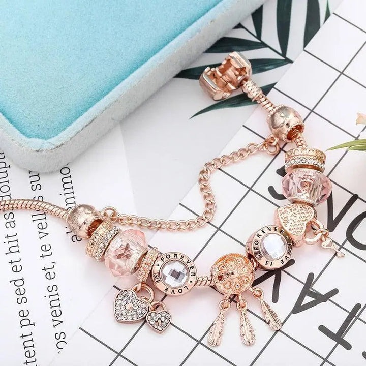 Bracelet Attrape-Rêves Rose avec Charms en Argent Inclus