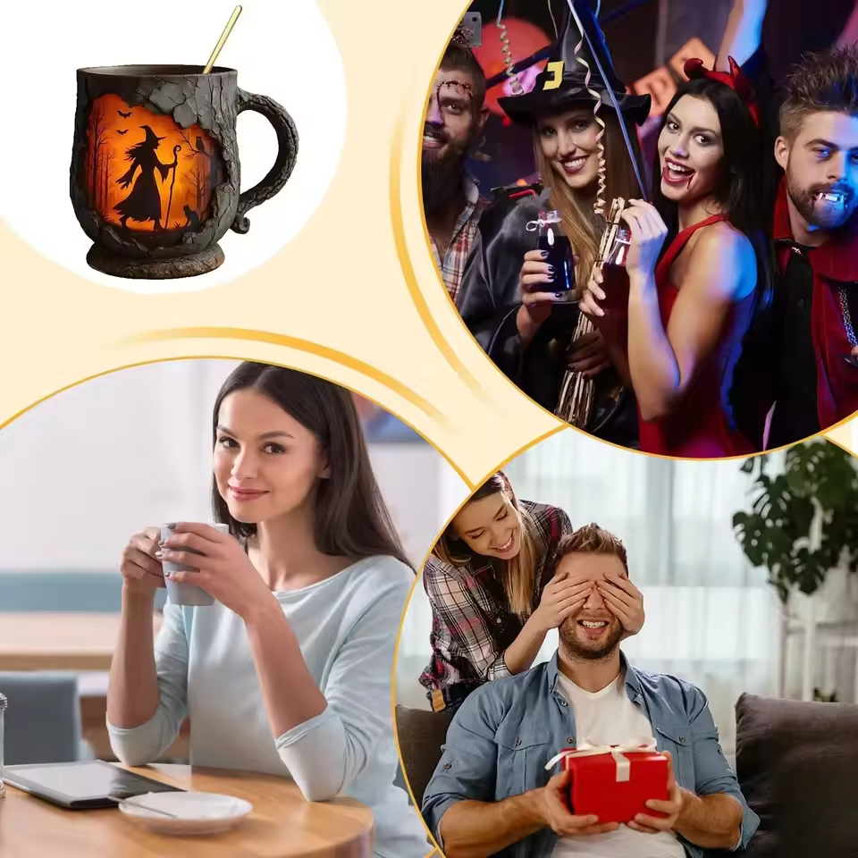 Mug 3D fait main pour Halloween – design de sorcière et de chat