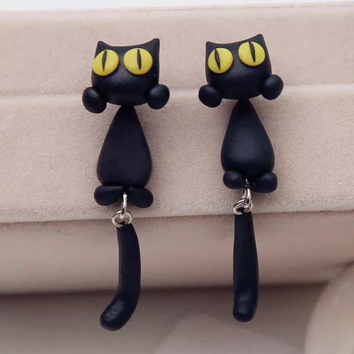 BOUCLES D'OREILLES FAITES MAIN EN FORME DE CHAT (PAIRE)