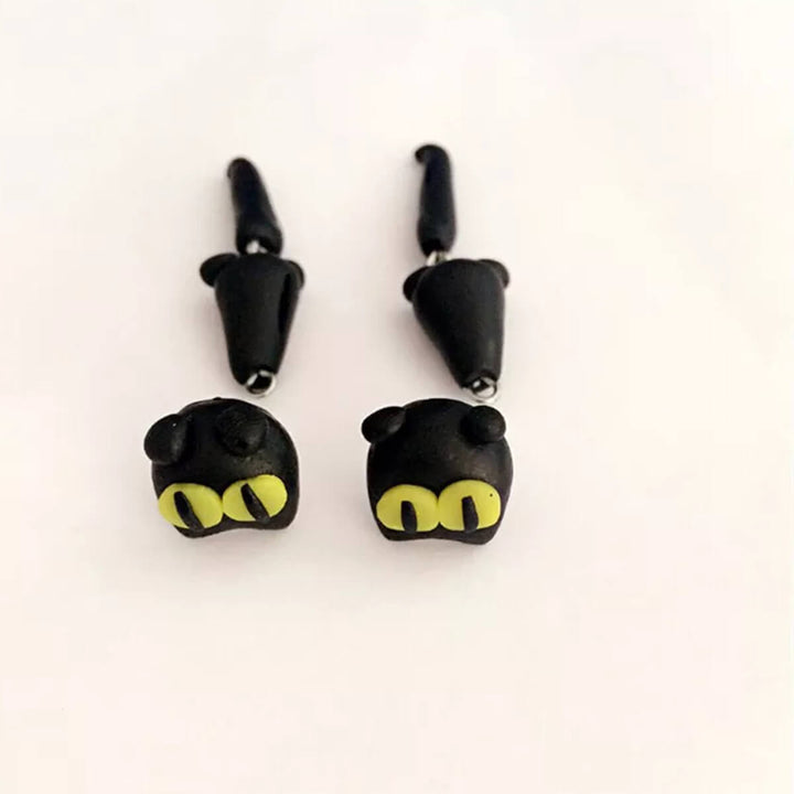 BOUCLES D'OREILLES FAITES MAIN EN FORME DE CHAT (PAIRE)