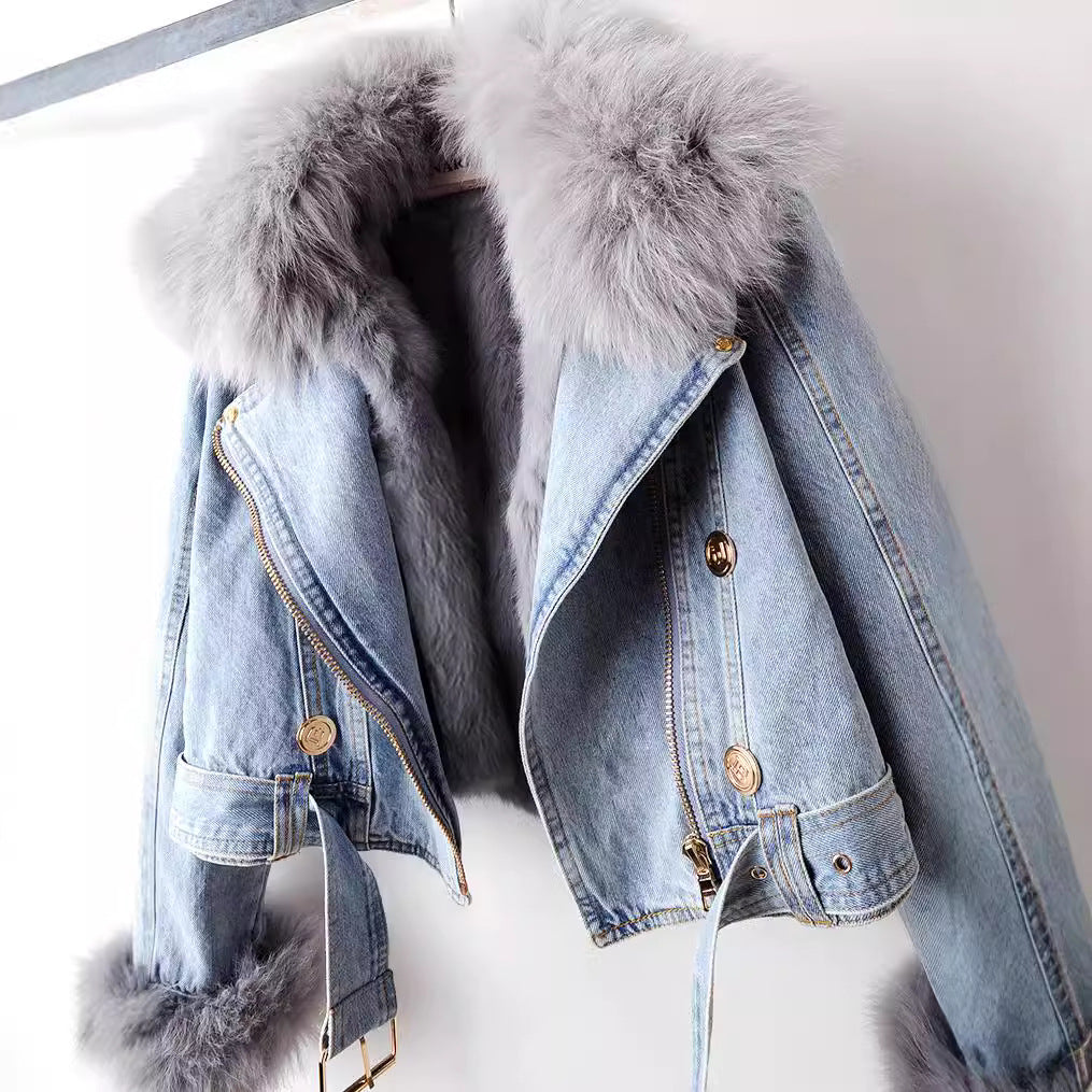 Margaux | Veste en denim avec col en fourrure