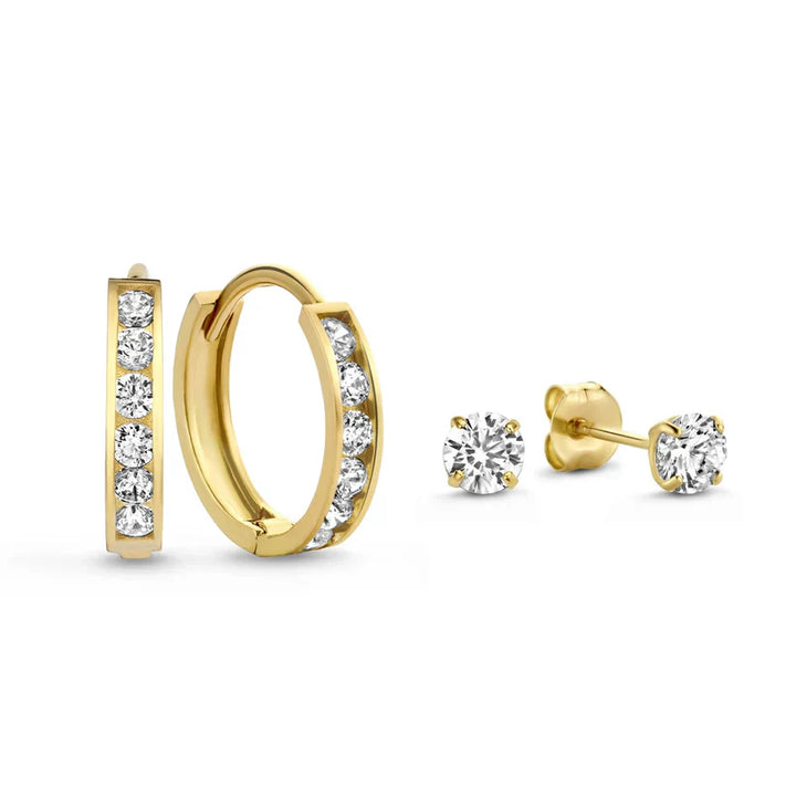 Élégant ensemble de boucles d'oreilles en or Brillane avec pierres