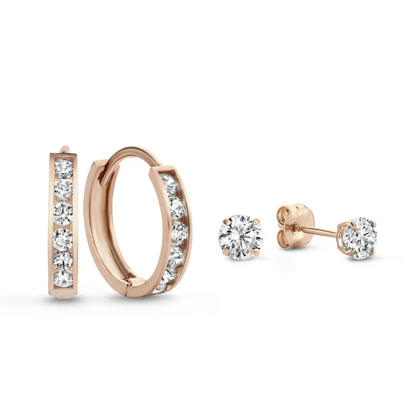 Élégant ensemble de boucles d'oreilles en or Brillane avec pierres