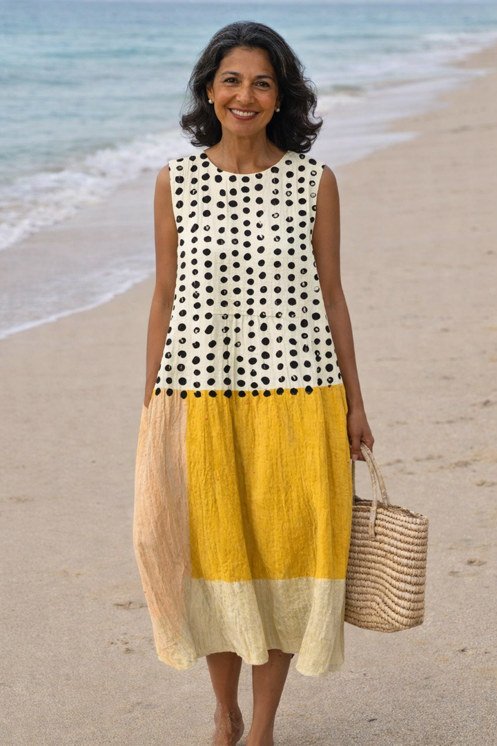 Lía | Robe midi à blocs de couleur avec des pois