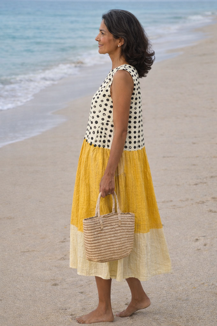 Lía | Robe midi à blocs de couleur avec des pois