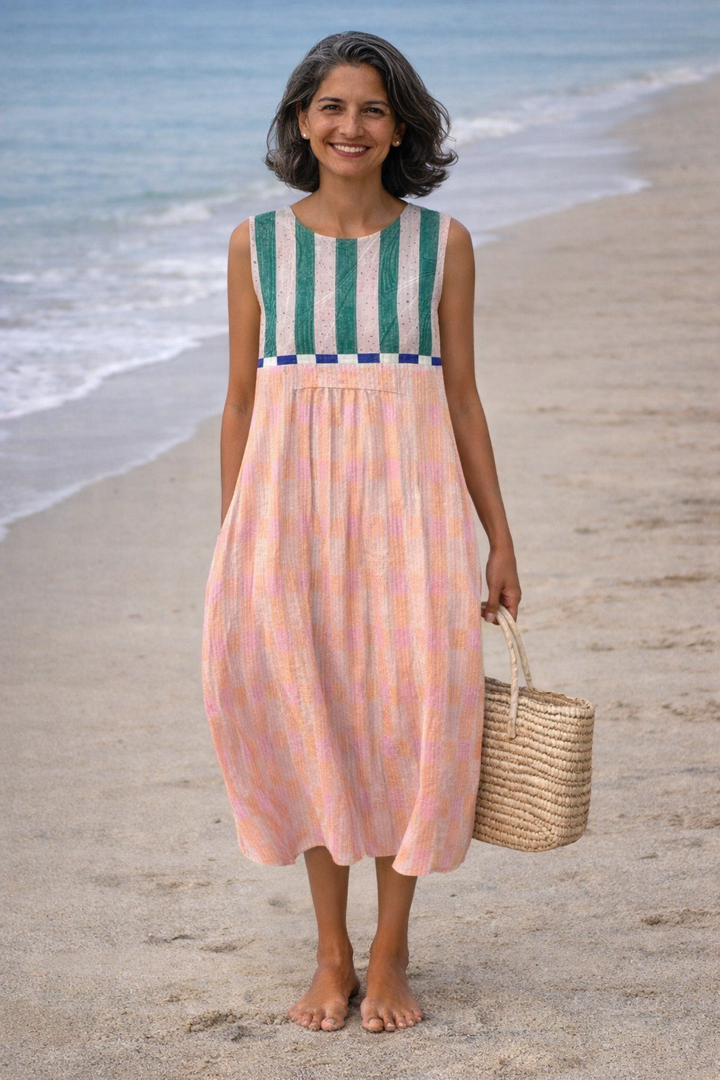 Lilia | Robe midi à rayures pastel