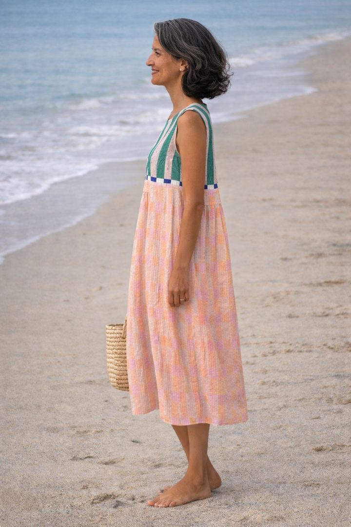 Lilia | Robe midi à rayures pastel