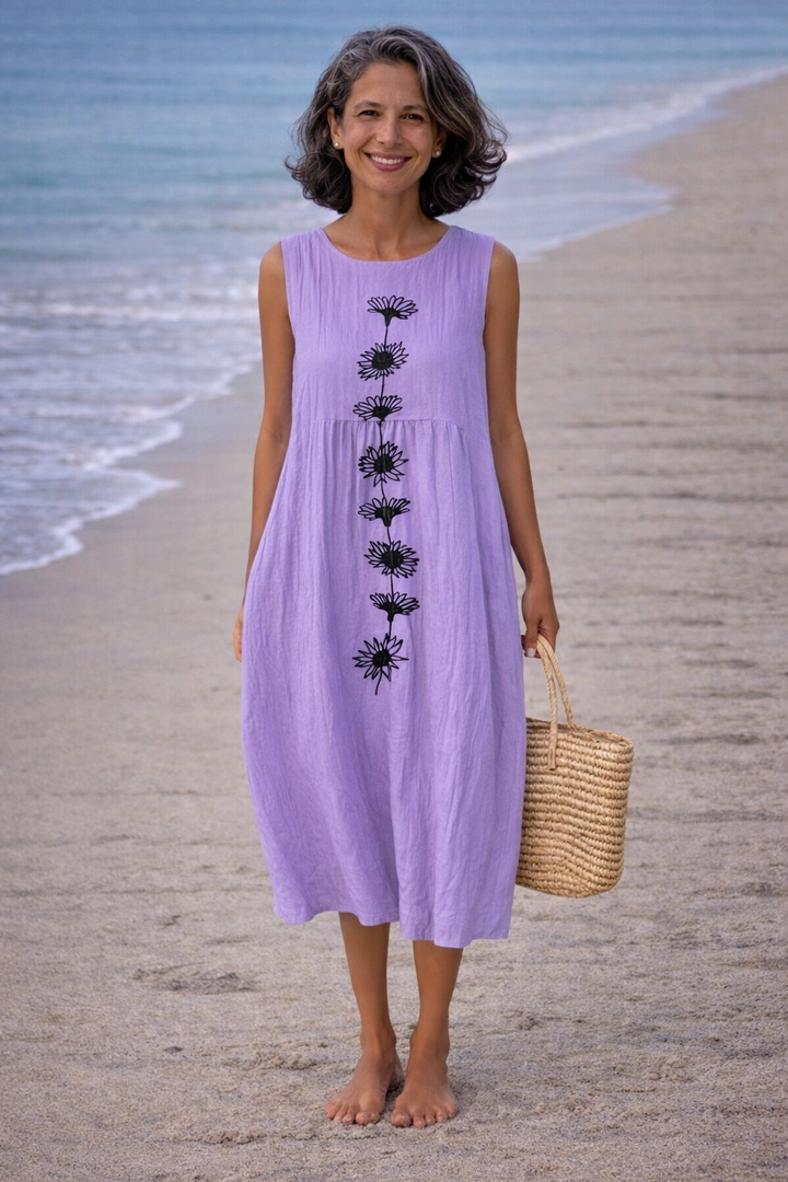 Emma | Robe midi avec des fleurs violettes
