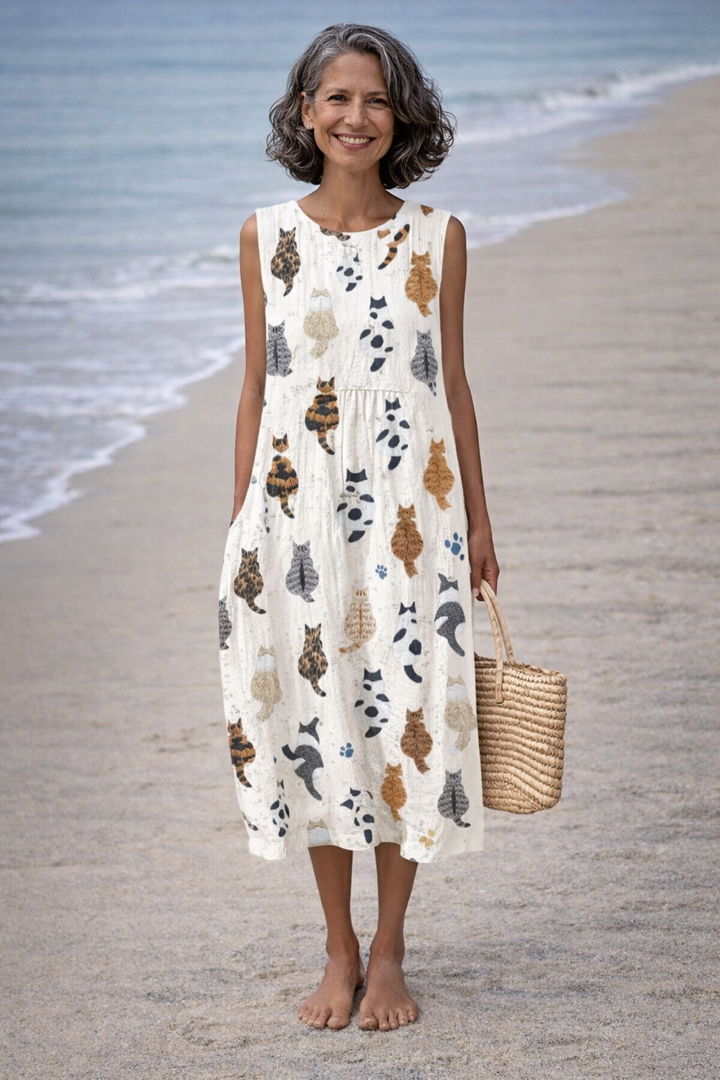 Alina | Robe midi avec imprimé de jolis chats