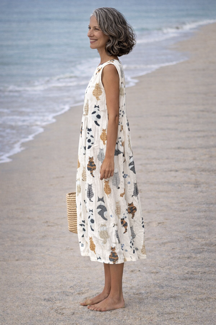 Alina | Robe midi avec imprimé de jolis chats