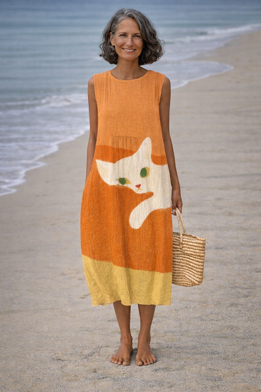 Elena | Robe midi avec un charmant motif de chats