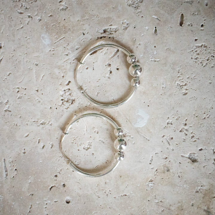 Créoles en Argent Sterling 925 avec Boules Mobiles, Boucles d'Oreilles en Différentes Tailles
