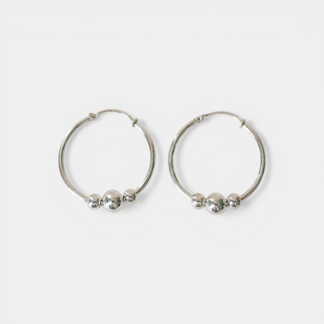 Créoles en Argent Sterling 925 avec Boules Mobiles, Boucles d'Oreilles en Différentes Tailles
